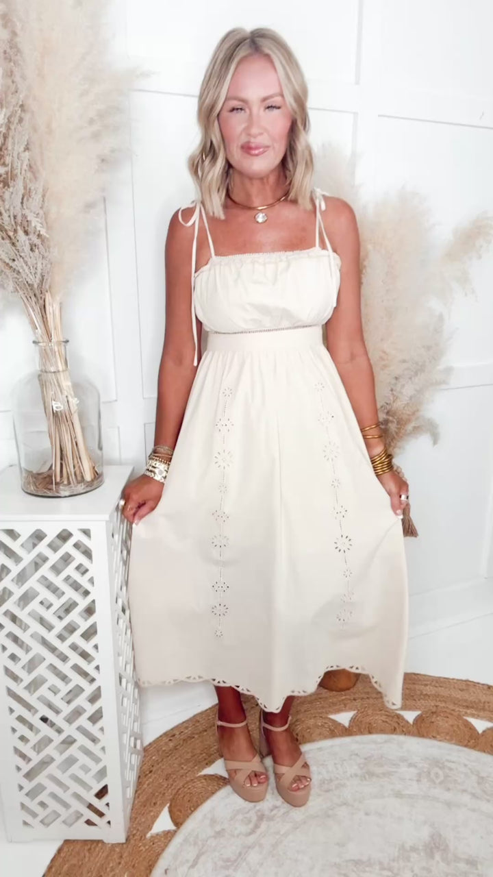 The Sunswept Lace Midi Dress-Cream