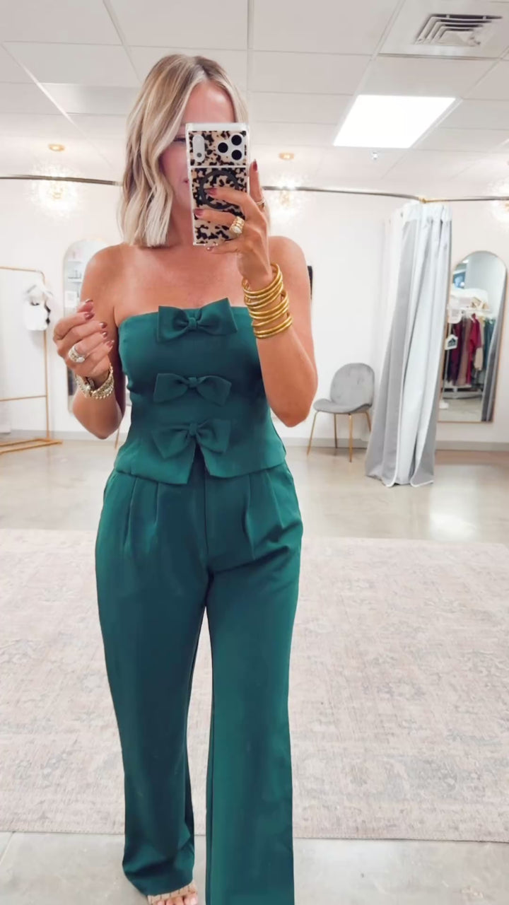 Evelina Bow Tube Top & Pants Set-Forest Green