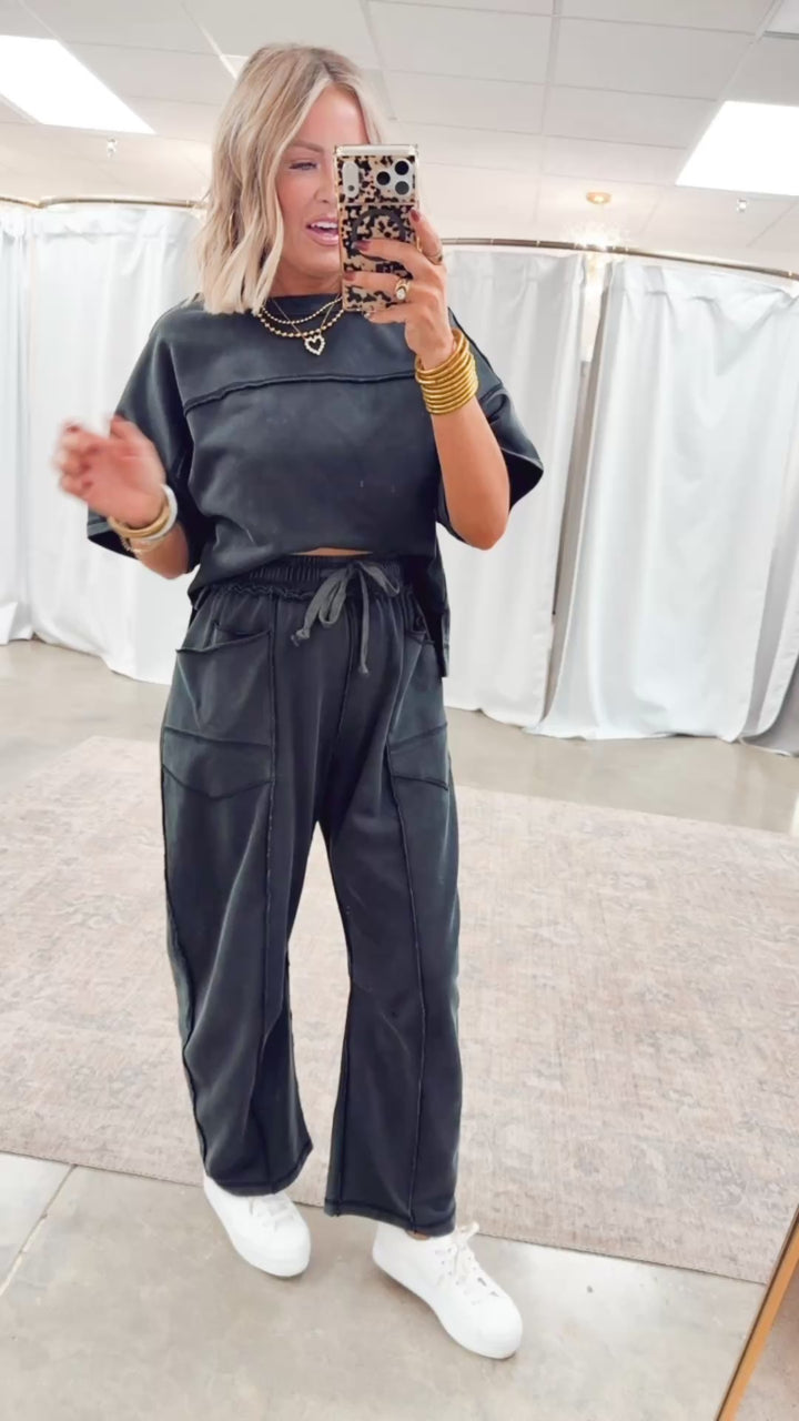 The Retreat Barrel Pants Set-Black