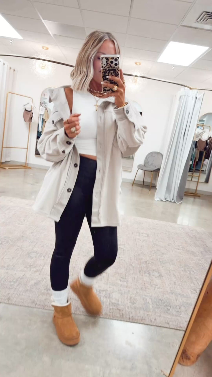 Oversized Basic Fleece Shacket-Sand Beige