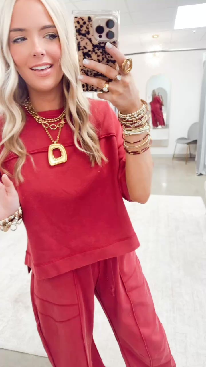 The Retreat Barrel Pants Set-Wine
