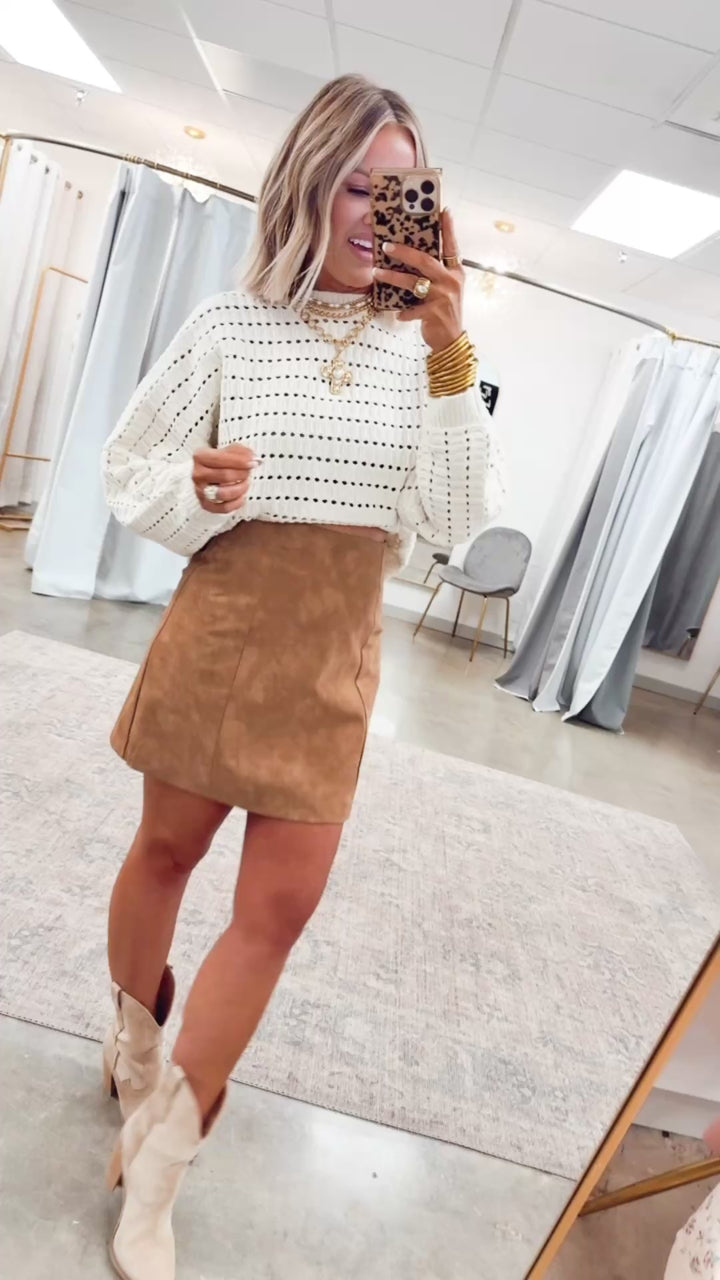 Nora Leather Mini Skirt-Camel