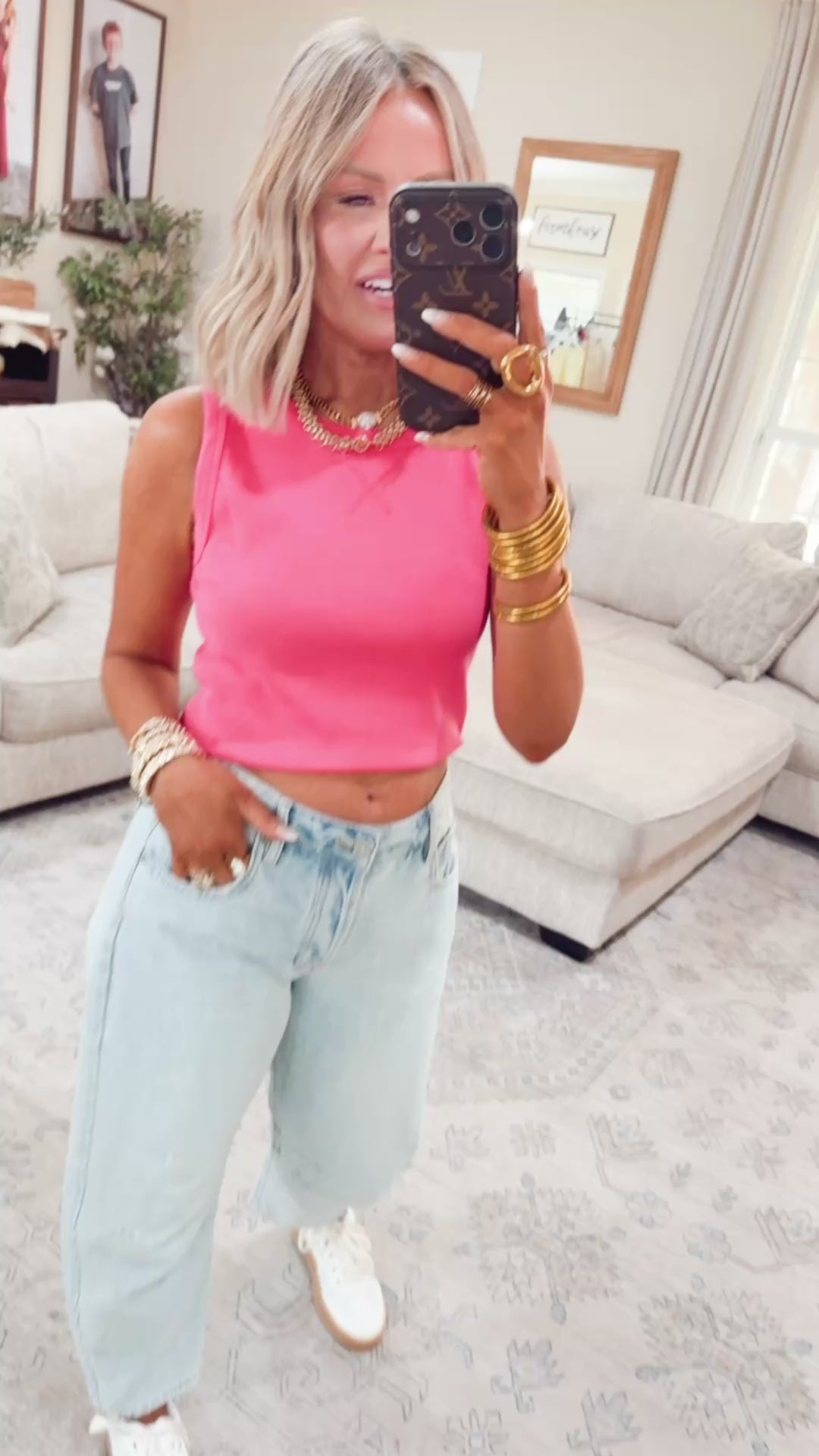 Waffle Knit Tank-Fuchsia