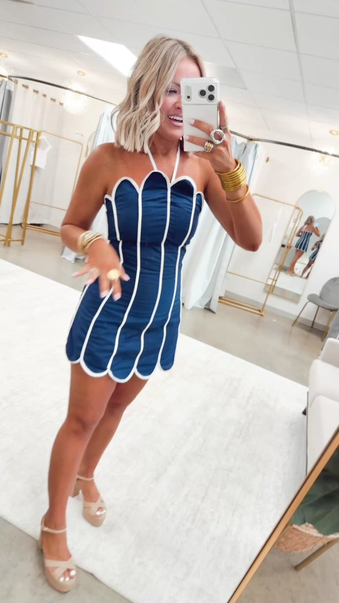 The Seashell Kiss Mini Dress-Navy