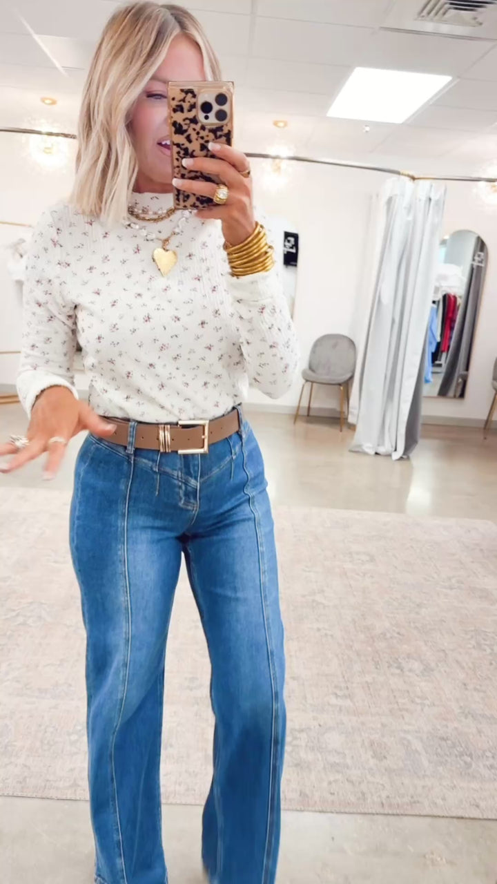 Bloomfield Mock Neck Top-Off White/Pink