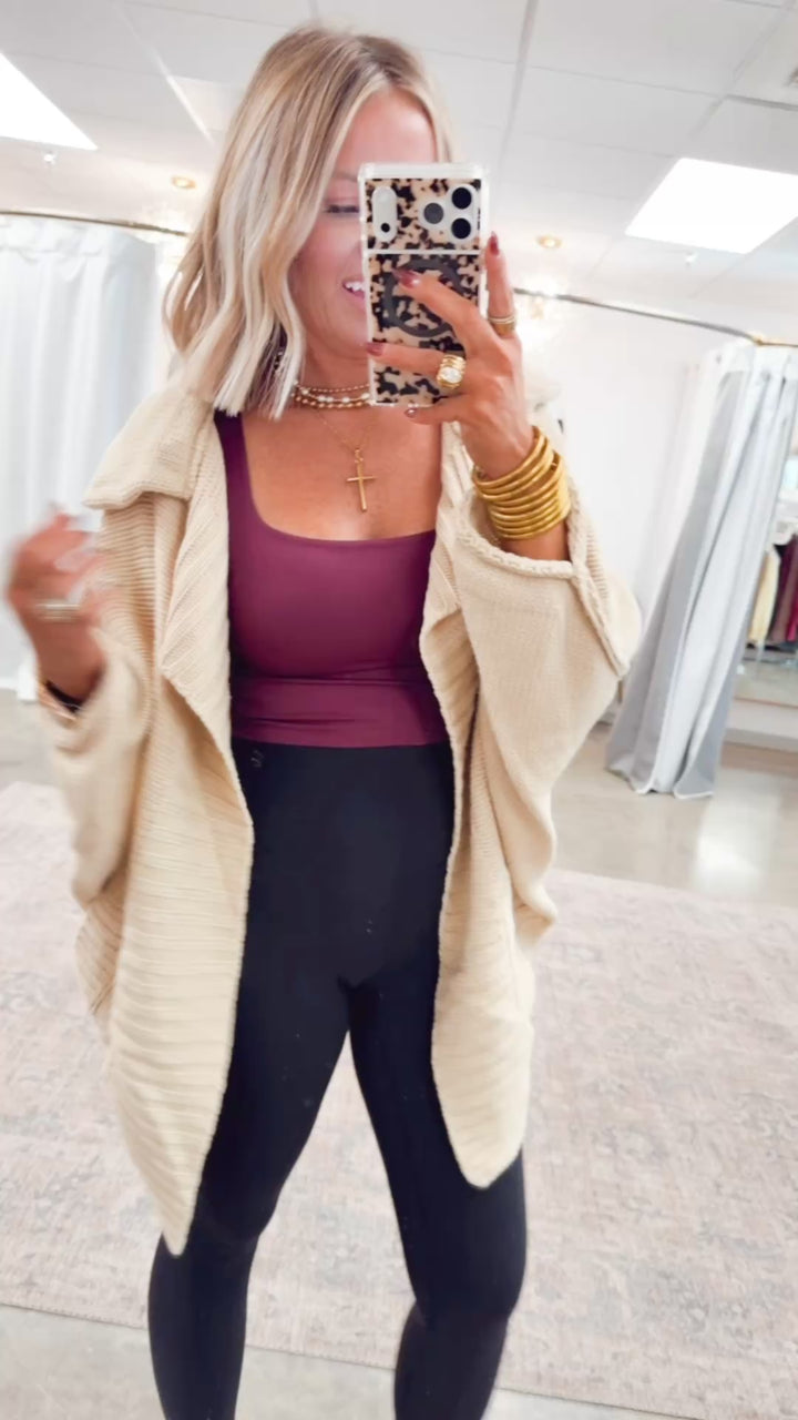 Amelia Drape Cardigan-Cream Beige