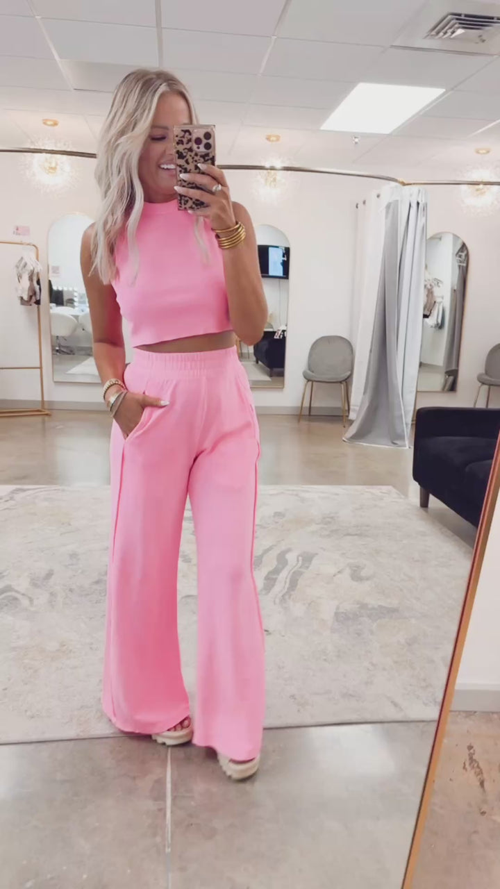 Harlow Halter Neck Crop Top & Pants Set-Fuchsia