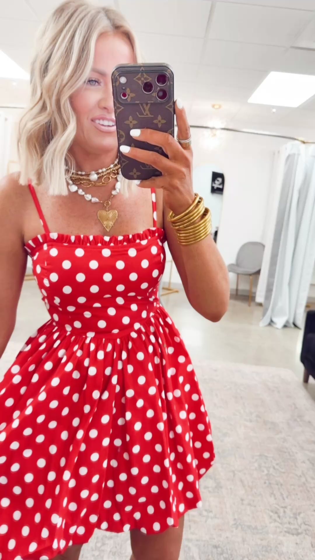 The Sweetheart Dot Mini Dress-Red/White