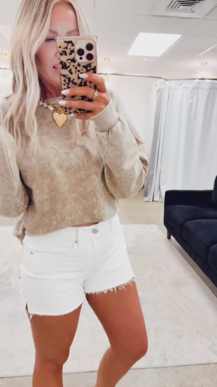 Washed Side Split Knit Top- Mocha
