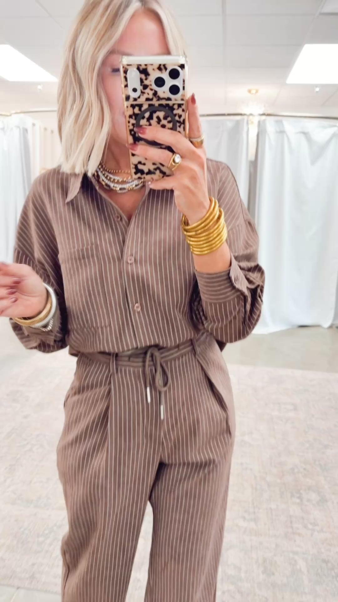 Lexi Pinstripe Top & Pants Set-Brown