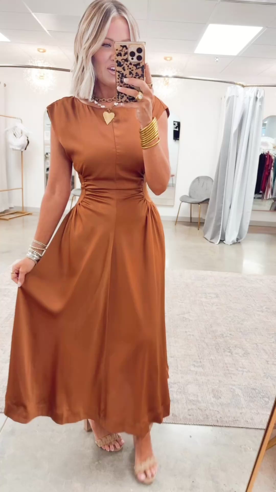 The Luminara Satin Midi-Terracotta