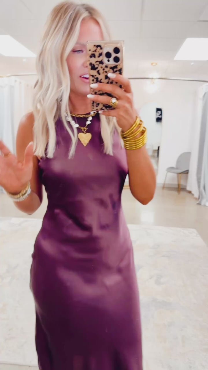 Satin Charm Midi Dress-Dark Cherry