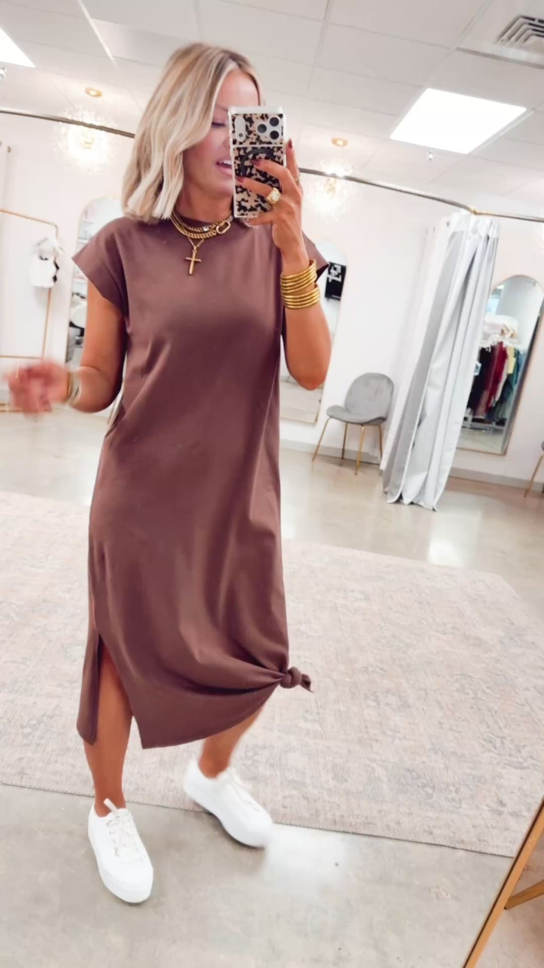 The Brynn Cotton Midi Dress-Brown