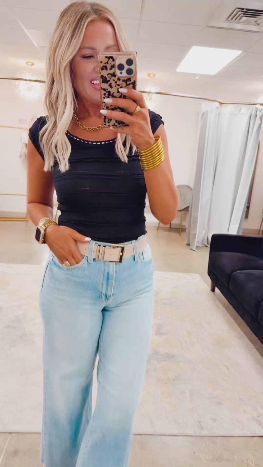 Ruffle Lace Trim Knit Crop Top- Black