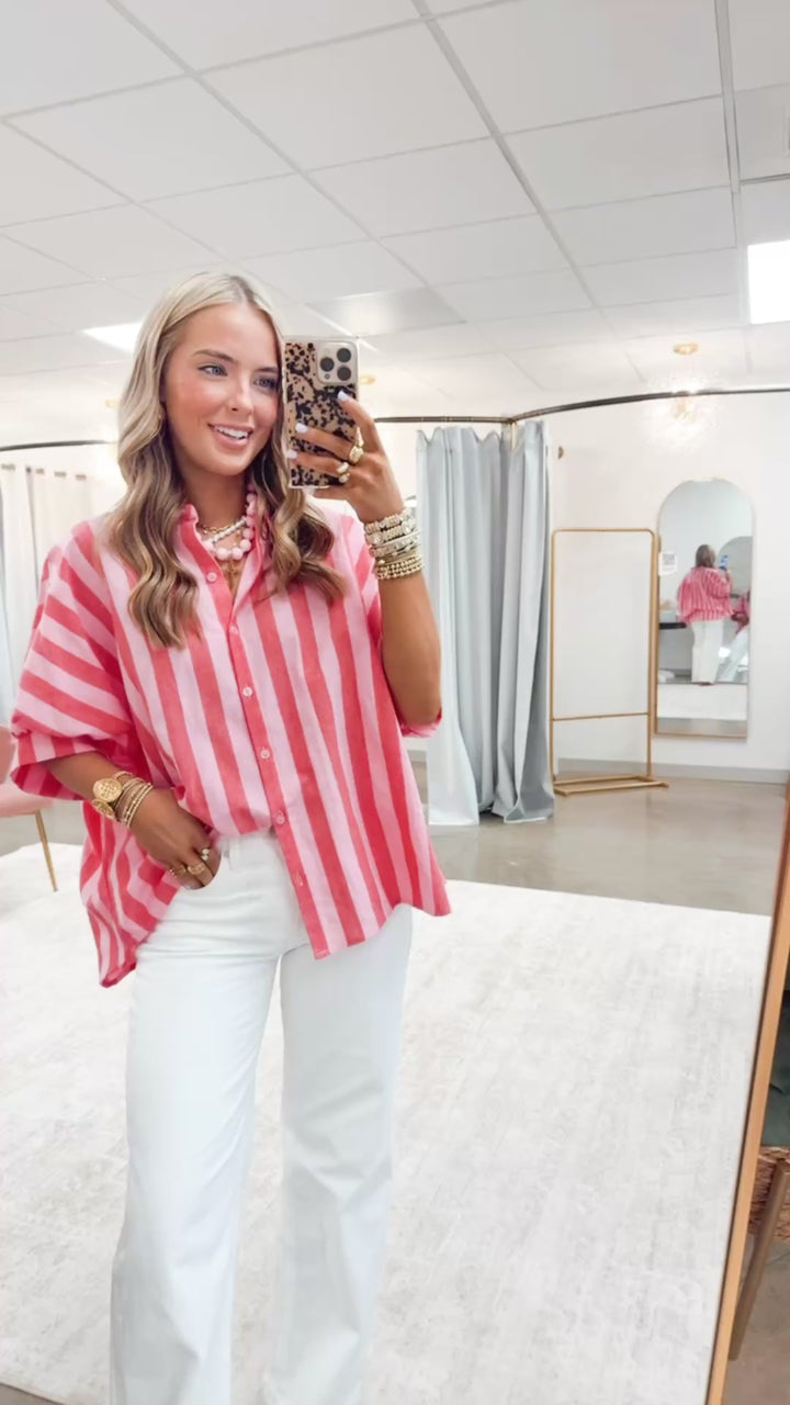 Poppy Striped Top-Red/Pink
