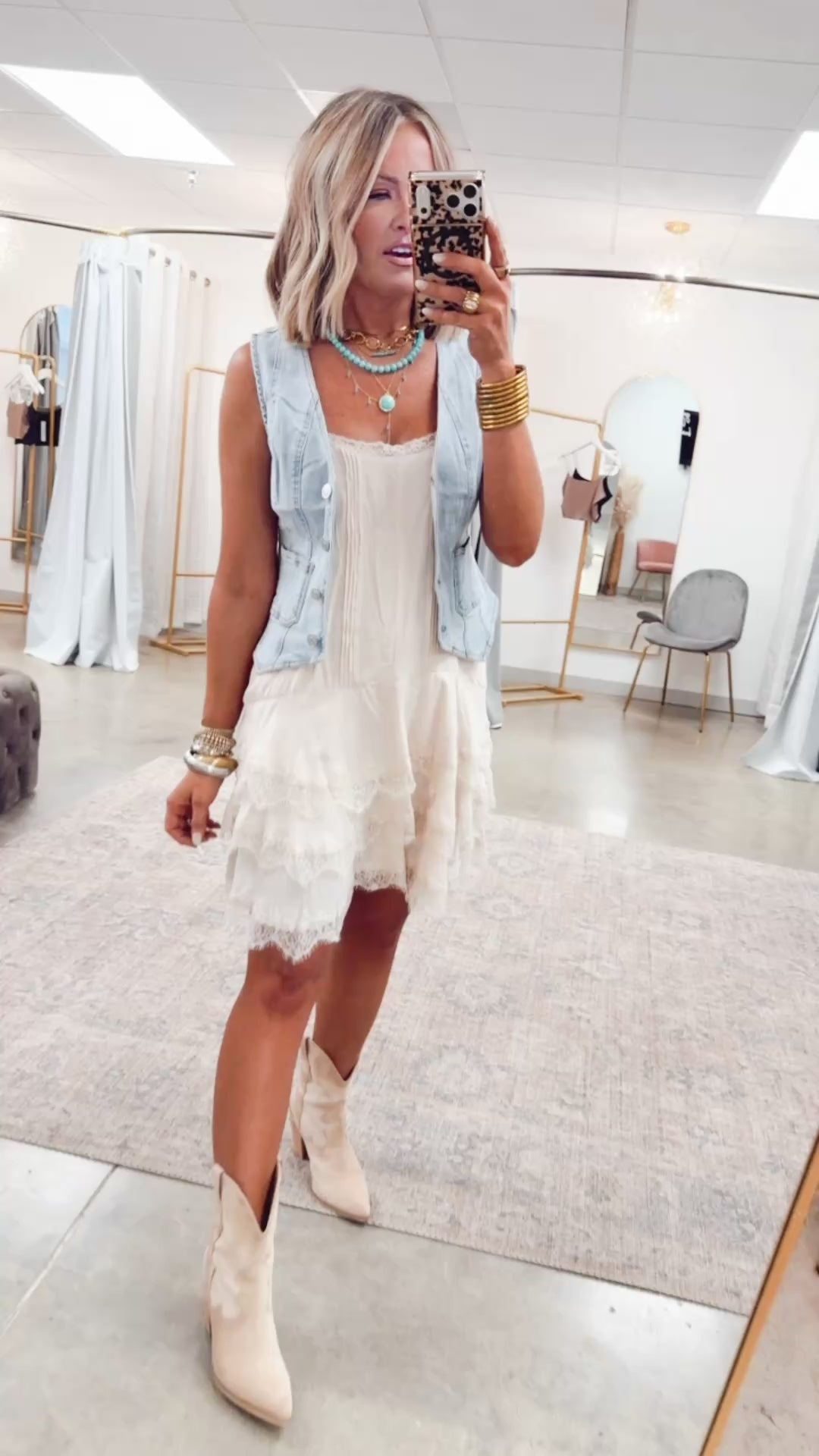 Scallop Lace Slip Mini Dress-Cream