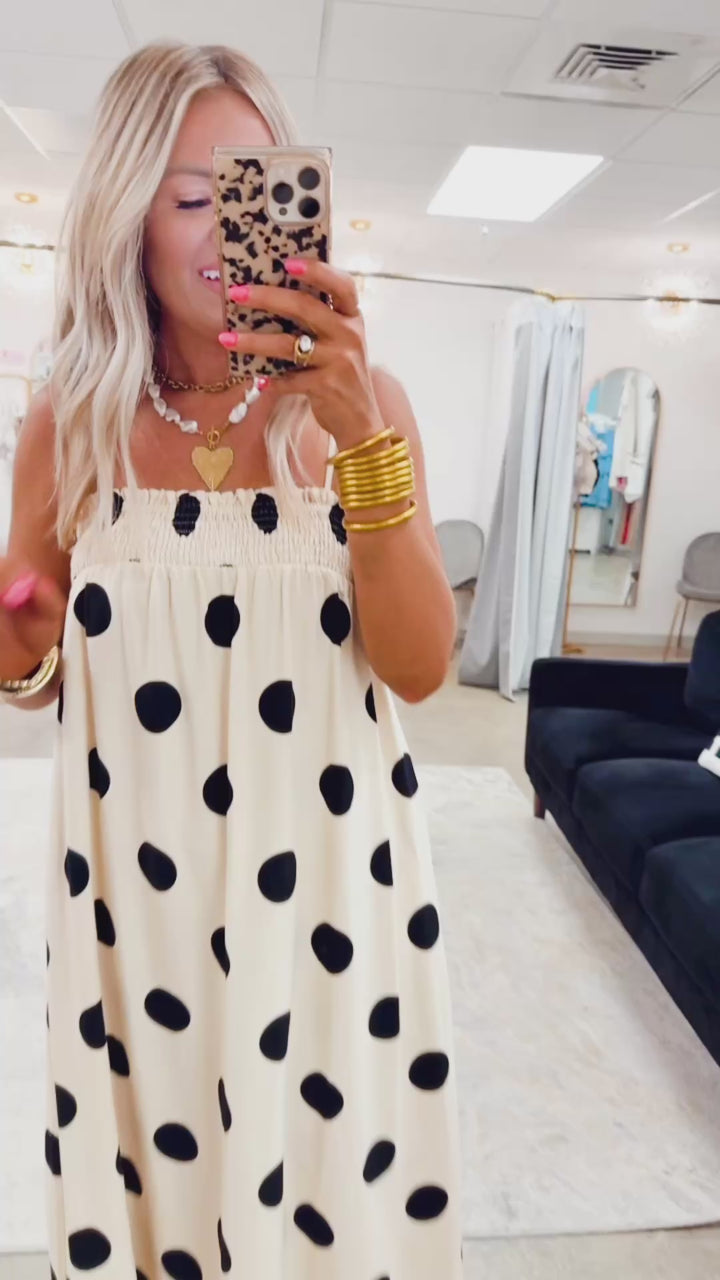 Polka Dot Smocked Maxi Dress- Cream