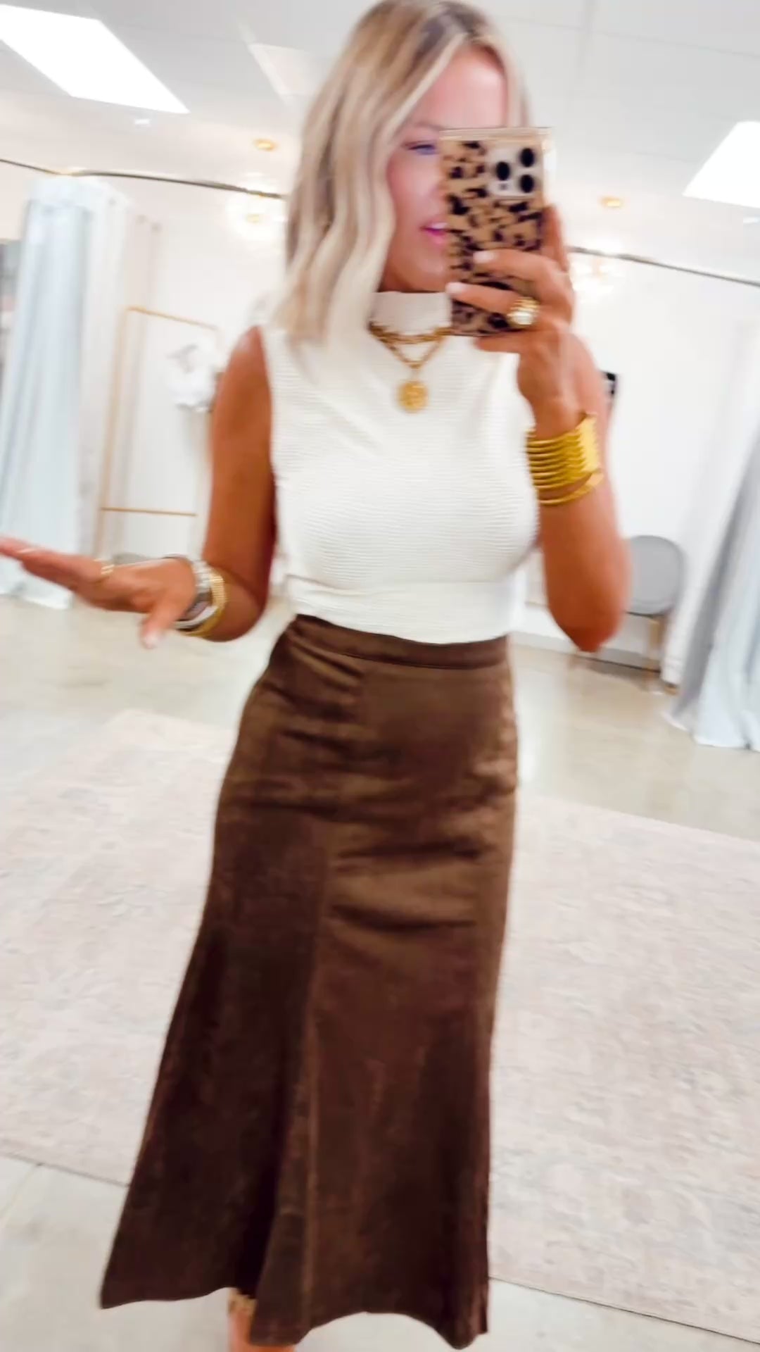 Maple Street Suede Skirt-Dark Oak