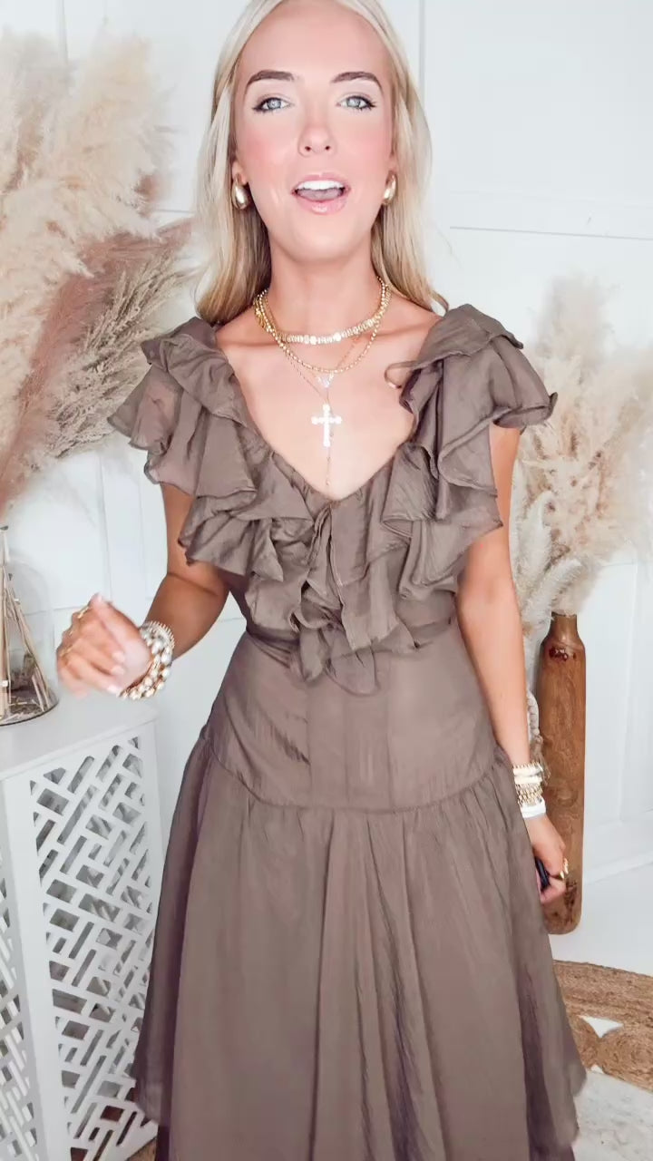 The Flounce Muse Midi Dress-Chocolate