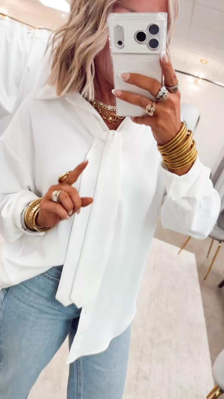 The Bianca Tie Neck Blouse-White