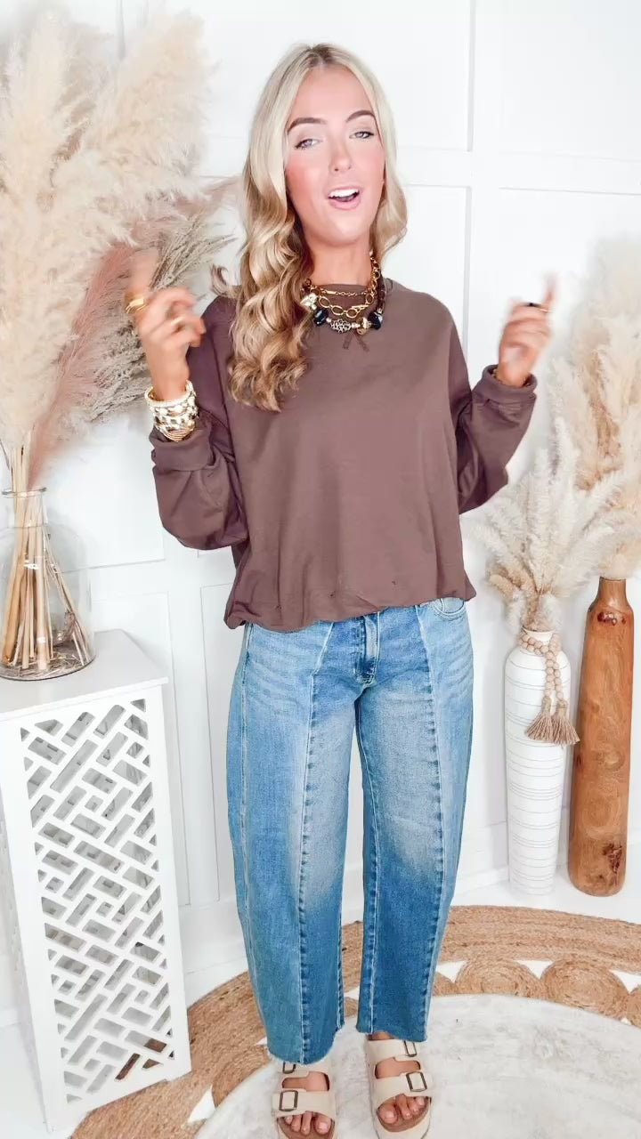 Lucy Bubble Hem Top-Chocolate