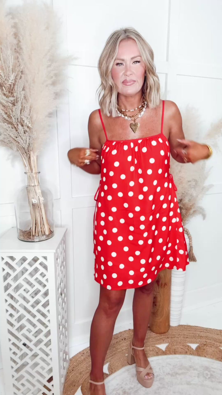 Lulu Polka Dot Mini Dress-Red