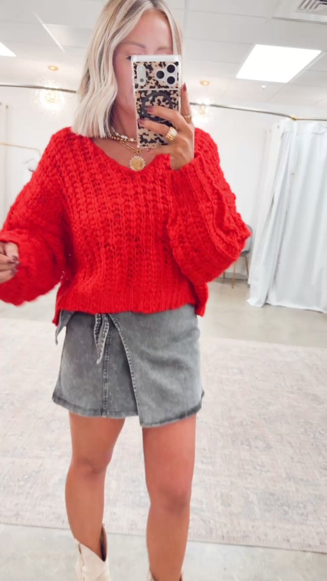 Poppy Cropped Sweater-Red