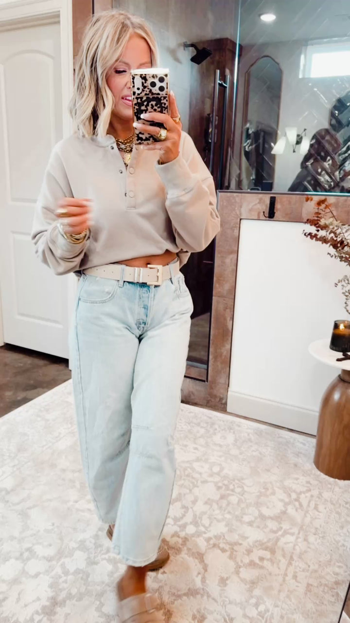 Relaxed Crop Henley Pullover