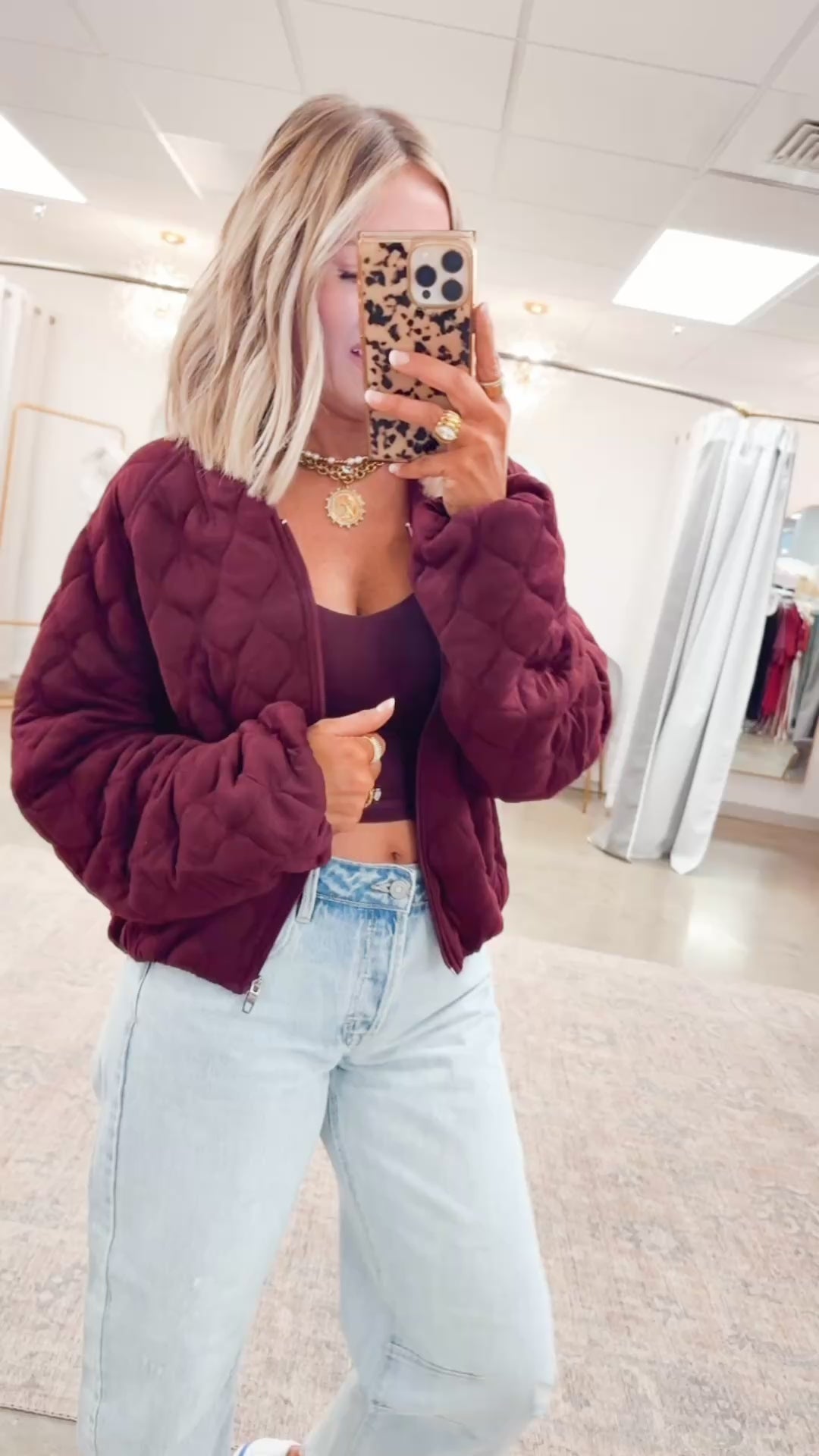 Naomi Quilted Bomber Jacket-Dark Cherry