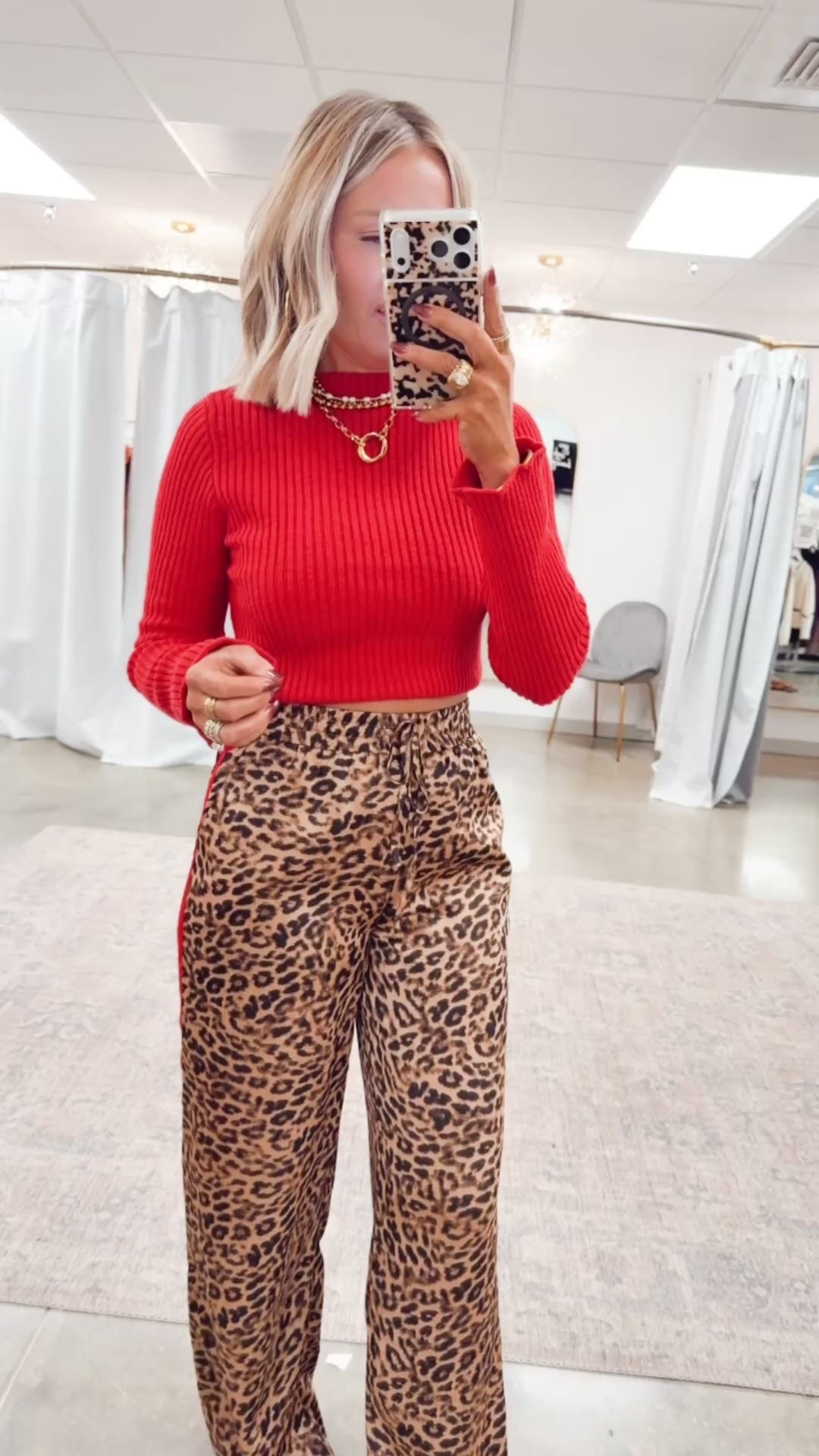 Sleek Mock Neck Ribbed Top-Red