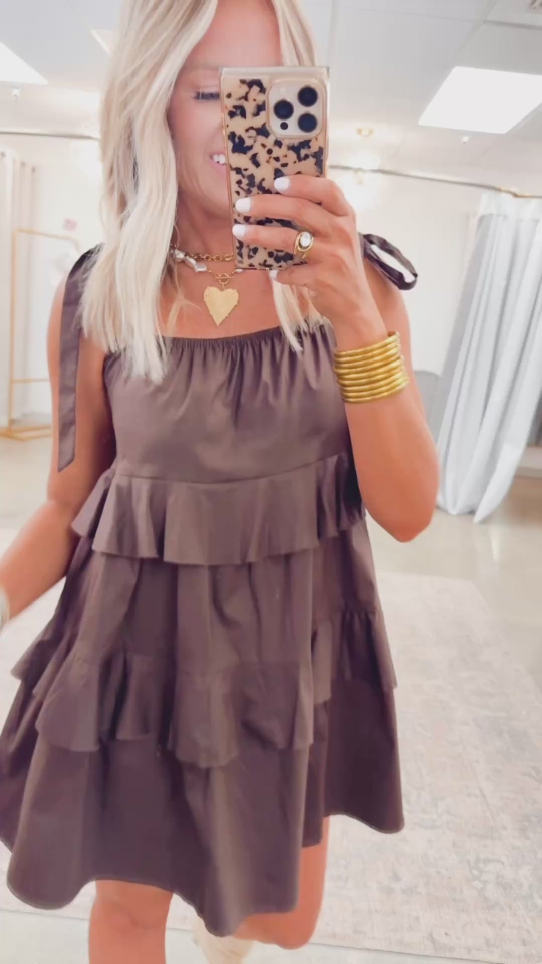 Millie Ruffle Mini Dress-Brown