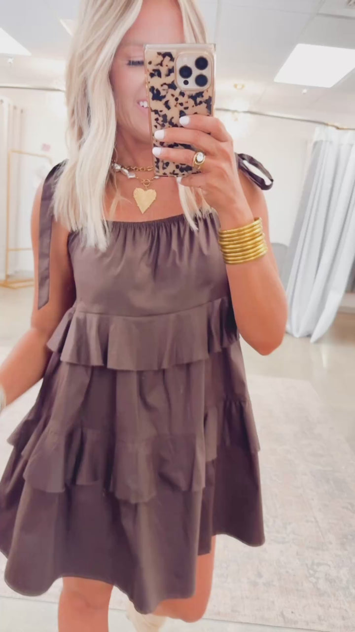 Millie Ruffle Mini Dress-Brown