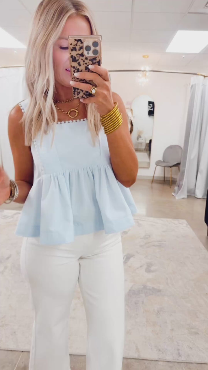Bluebell Babydoll Top-Powder Blue