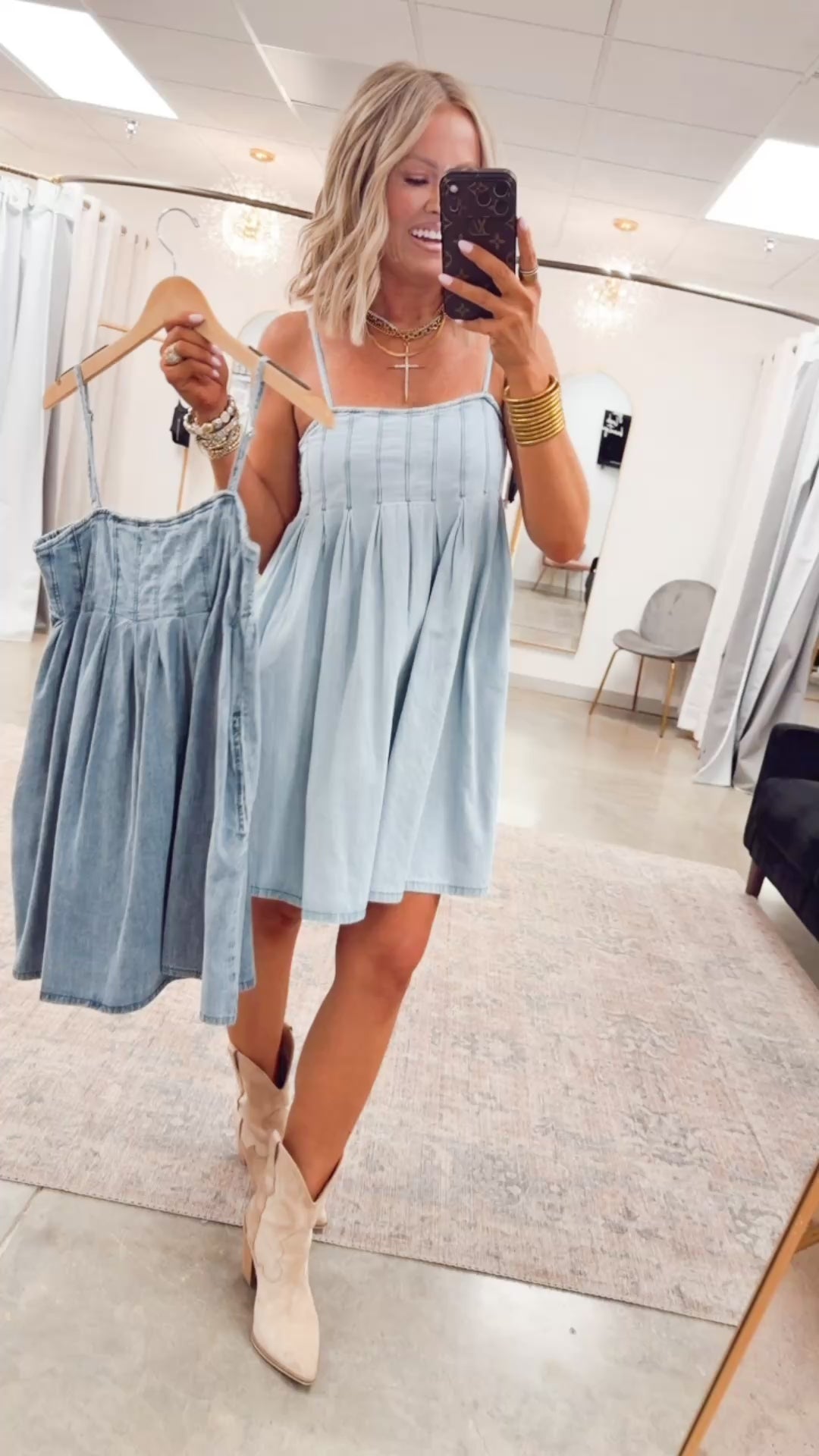Teagan Pleated Mini Dress-Medium Denim
