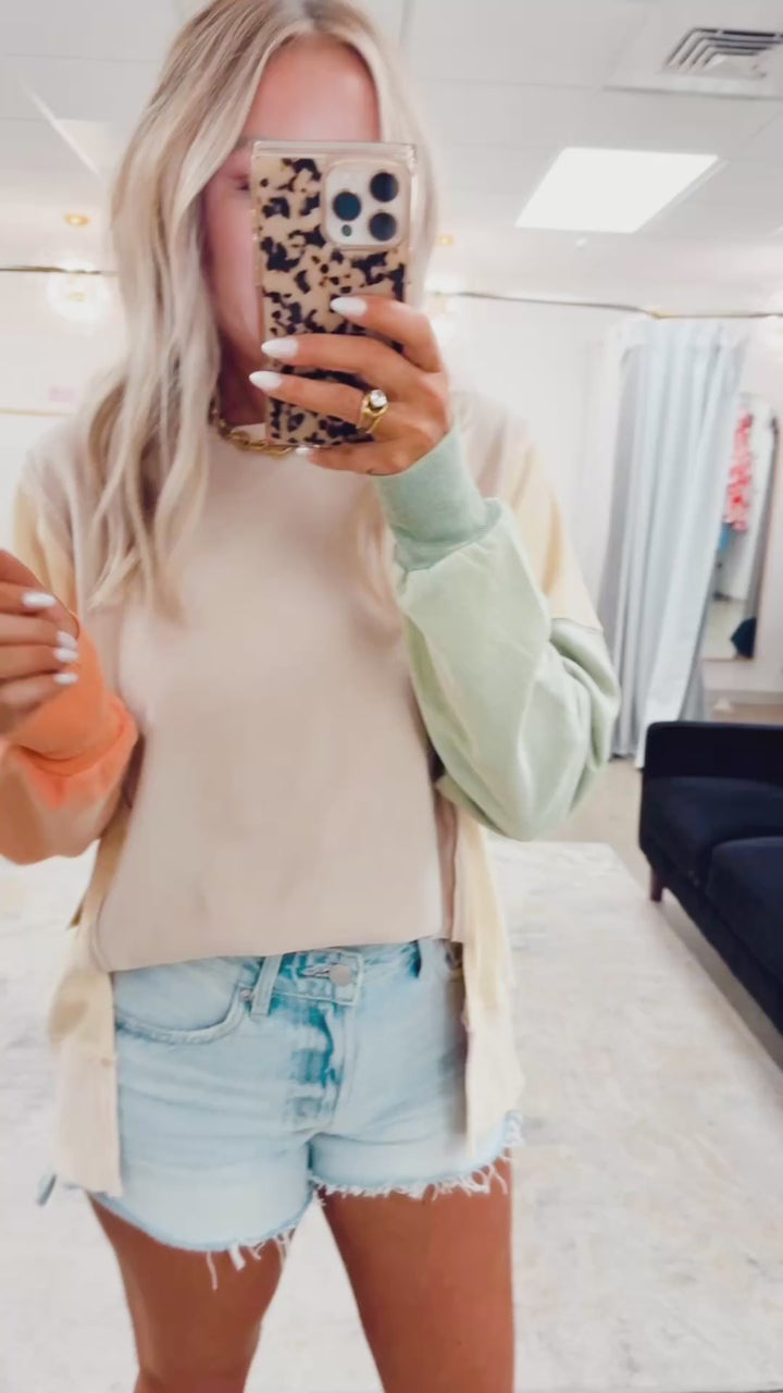 The Riley Color Block Sweatshirt- Taupe