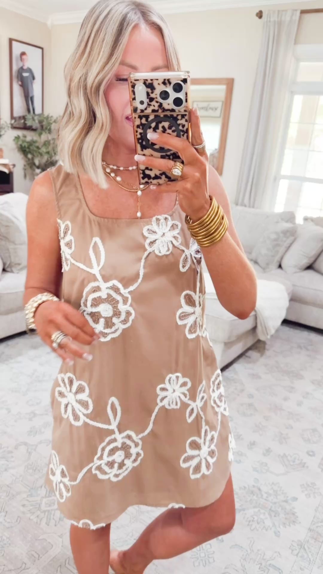 Petal Pop Mini Dress-Tan/White
