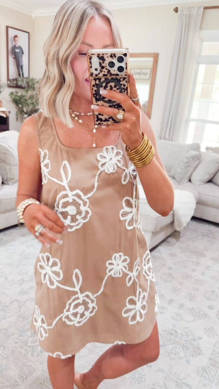 Petal Pop Mini Dress-Tan/White