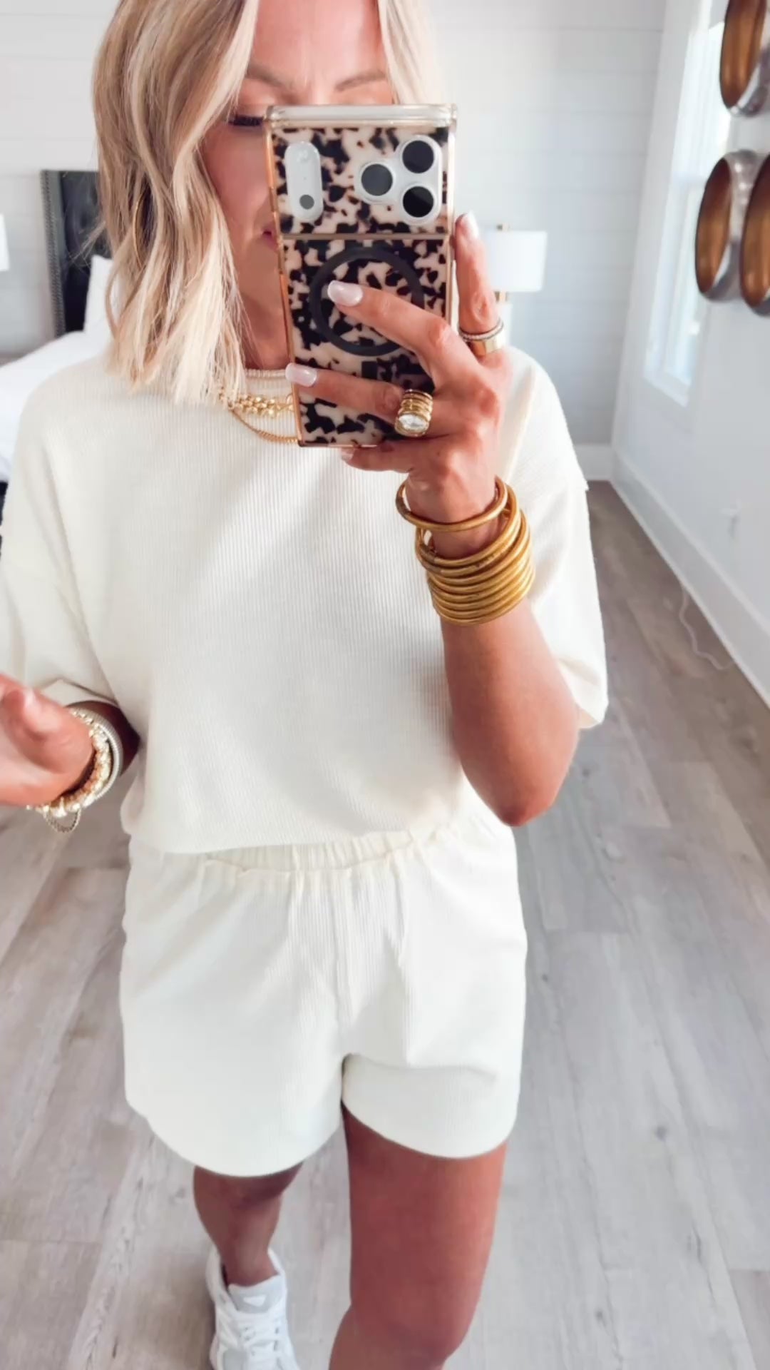 Amaya Textured Knit Top & Shorts Set-Cream