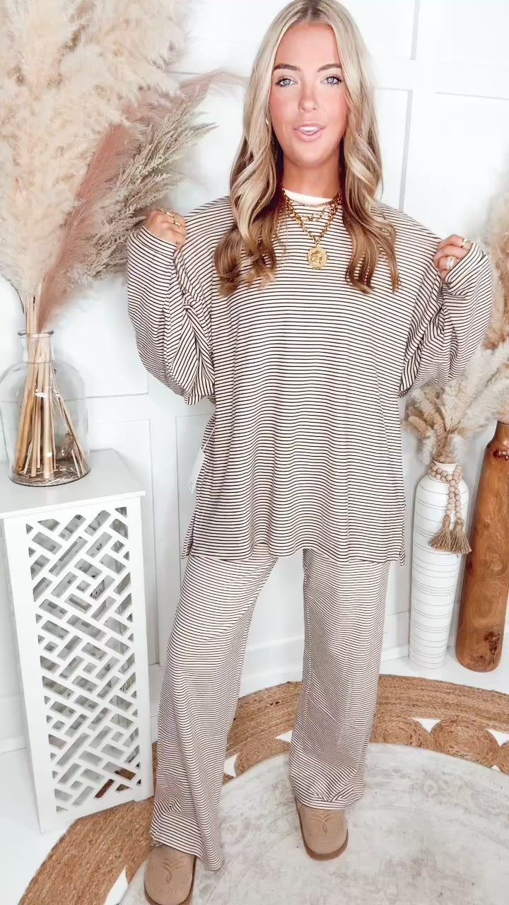 The Levi Striped Pants-Almond