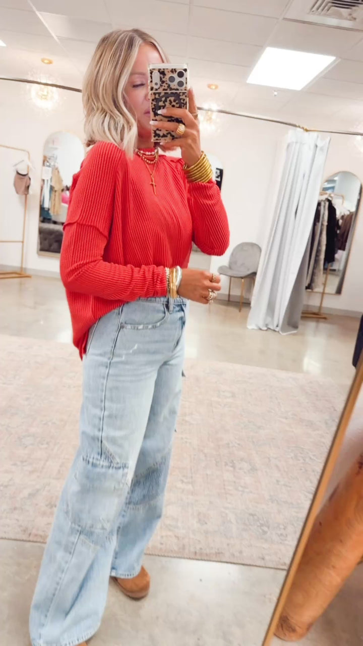 The Haisley Ribbed Top-Ruby