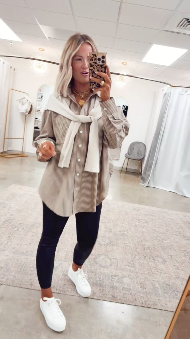 Evelyn Striped Top-Ash Olive