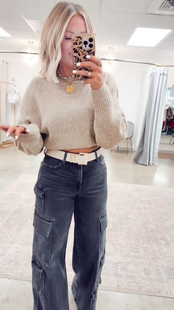 Ainsley Fitted Hem Sweater-Taupe