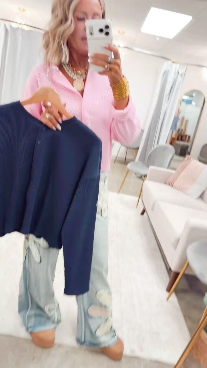 Waffle Daze Cardigan Top-Navy