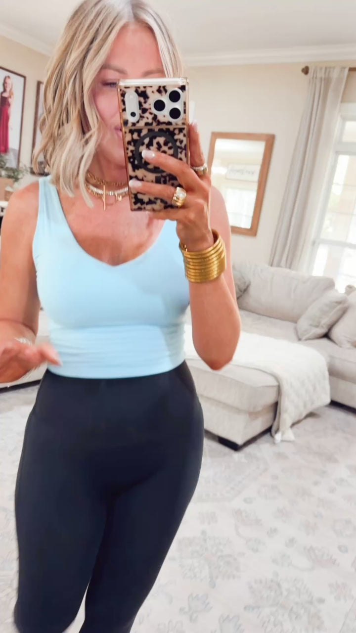 Soft Touch V-Neck Crop Tank-Sky