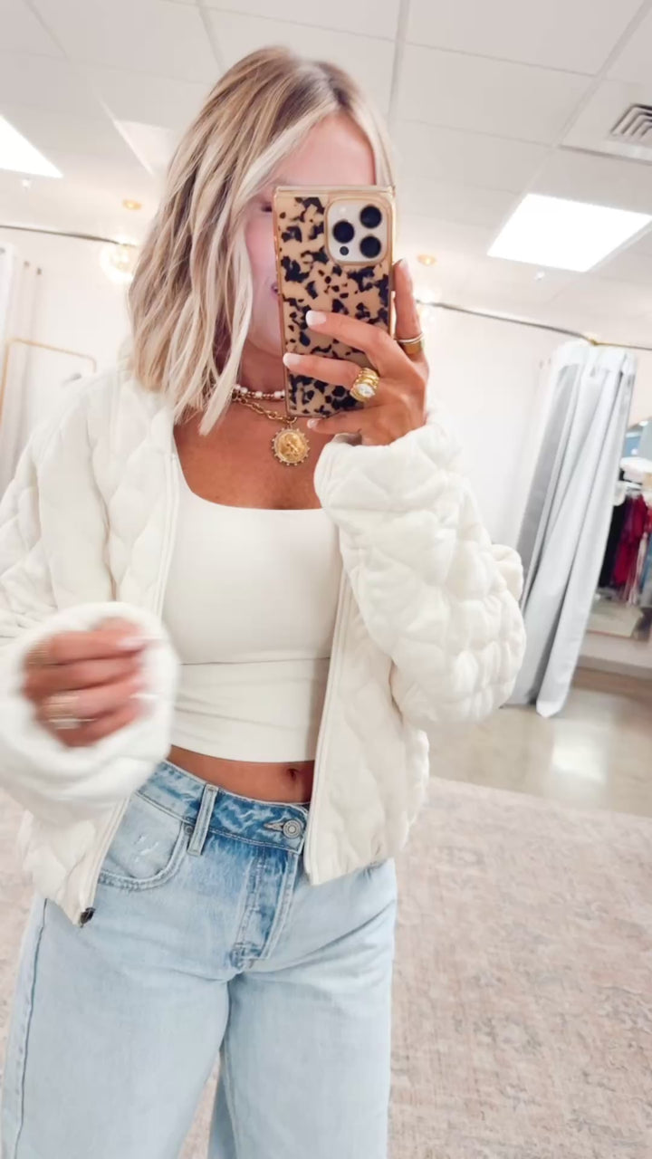 Naomi Quilted Bomber Jacket-Bone