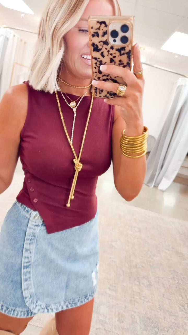 Evie Asymmetrical Hem Tank-Burgundy