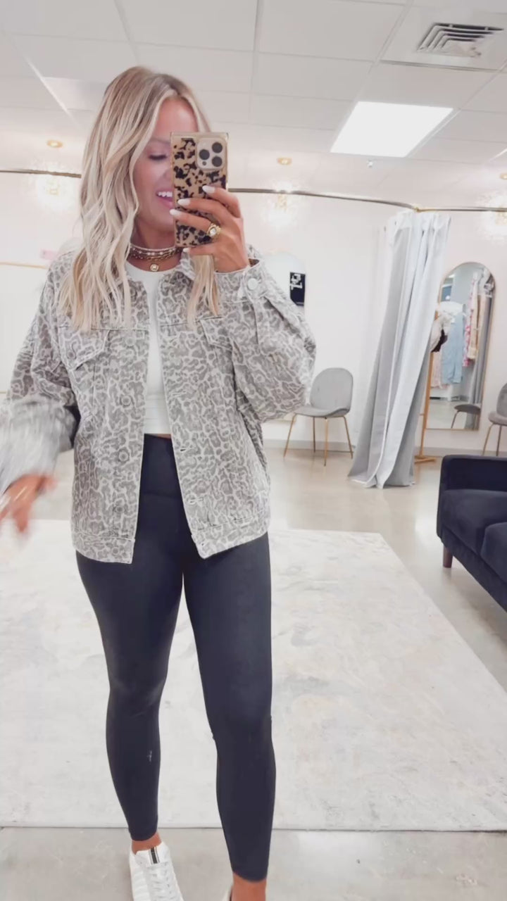 Muted Leopard Denim Jacket