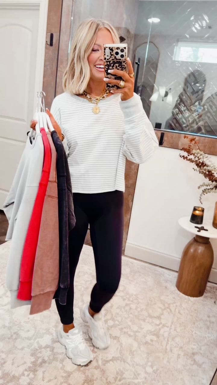 Striped Cutout Back Sweatshirt