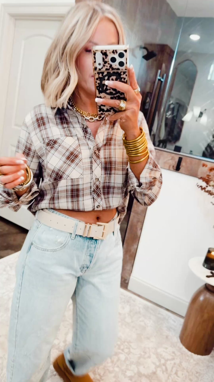 Brown Mixed Plaid Top