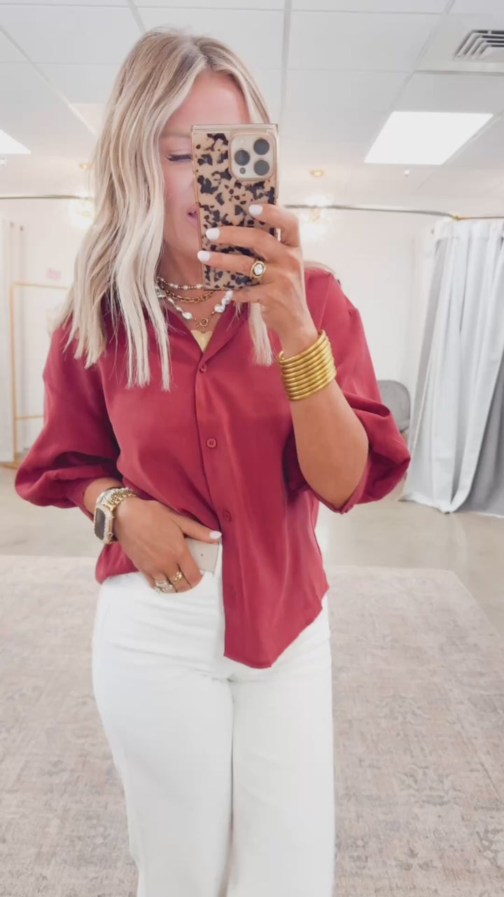 The Ava Puff Sleeve Blouse-Wine